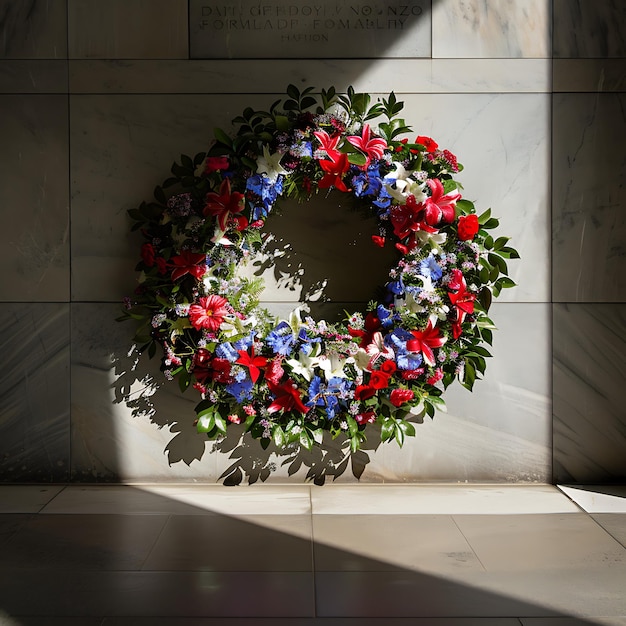 Photo patriotic floral wreath in sunlight