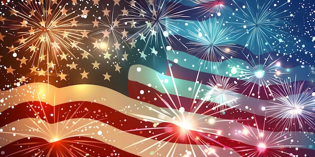 A patriotic image of the American flag with fireworks in the background