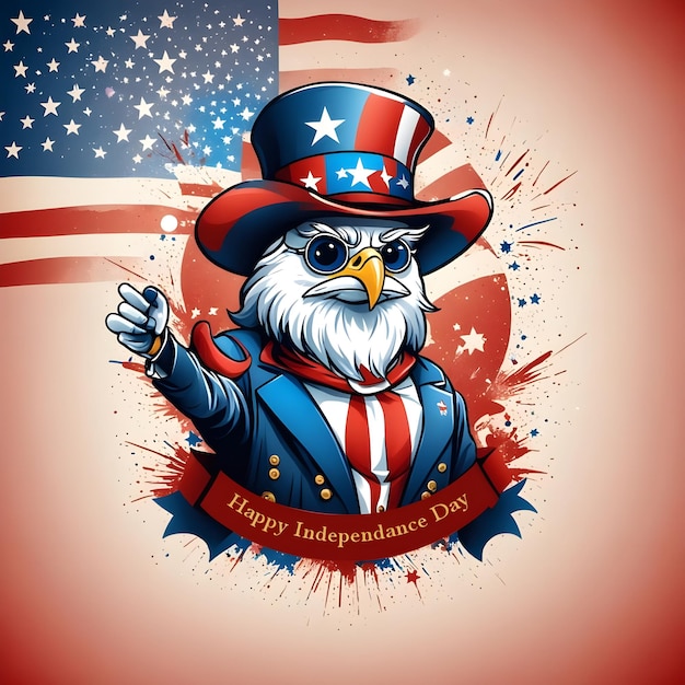 a patriotic picture of an eagle with a red background and a flag with stars and an american flag in