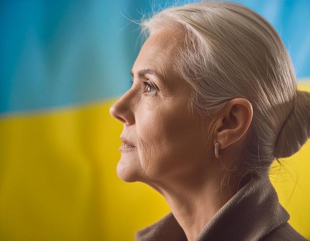 Patriotic Portrait with Ukrainian Flag Background