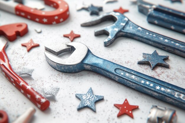 Photo patriotic tools on white background with stars oct