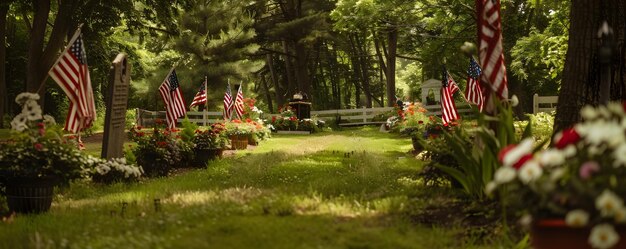 Patriotic Tribute A Memorable Memorial Day Memorial adorned with Flags and Commemorative