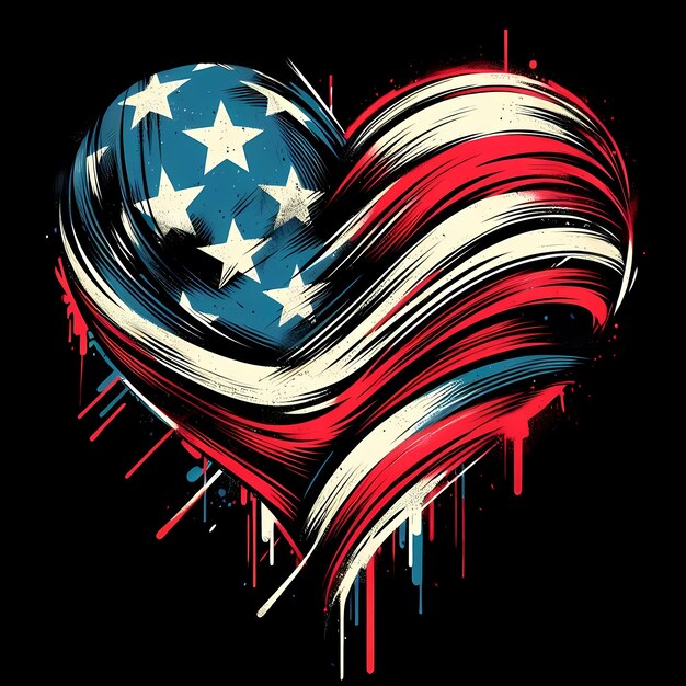 Patriotic Vintage Distressed Heart TShirt Design in American Flag Colors