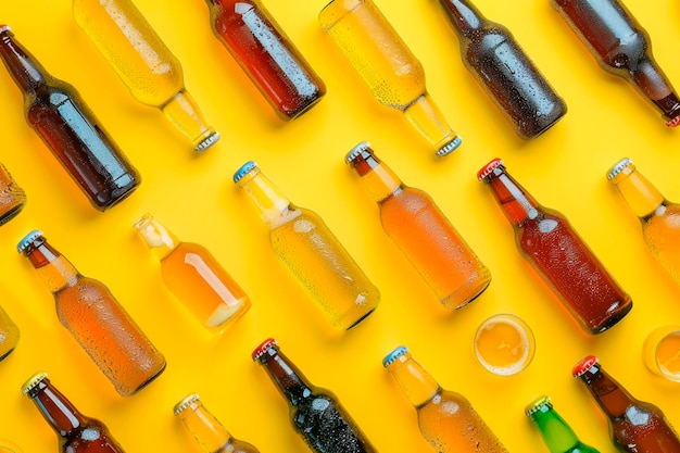 Photo pattern of beers on yellow background