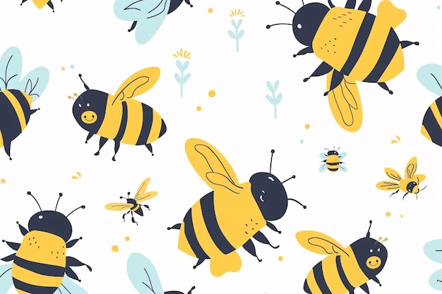 a pattern of bees and flowers