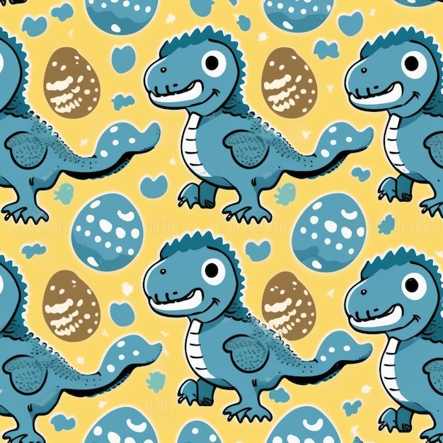 A pattern of blue dinosaur with a white egg and the words t rex on it.