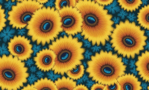 Pattern Bright golden sunflowers