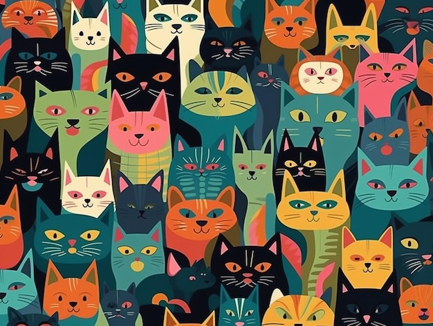 A pattern of cats with different colors.