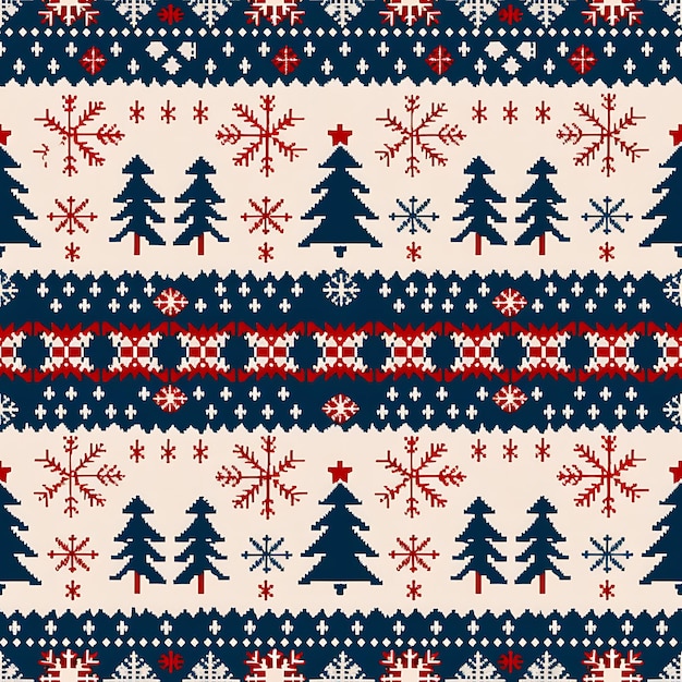 Photo a pattern of christmas trees and snowflakes