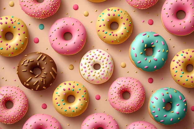 Pattern of colorful donuts background