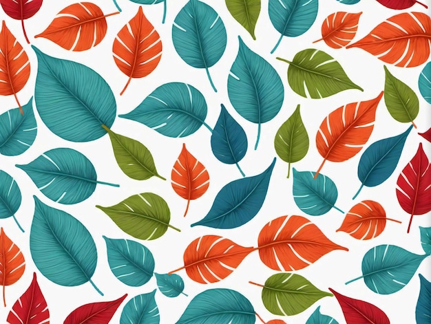 A Pattern Of Colorful Leaves On A White Background