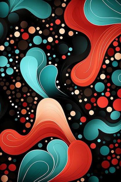 Pattern design red and cyan dots in the black background AI generative