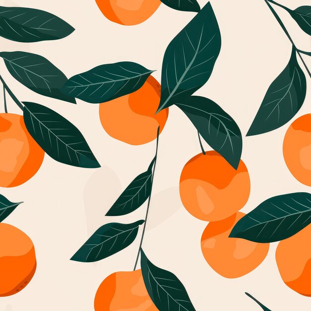 Pattern design with orange fruits and green leaves on a soft cream background