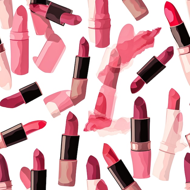 A pattern of different lipsticks that are on a white background