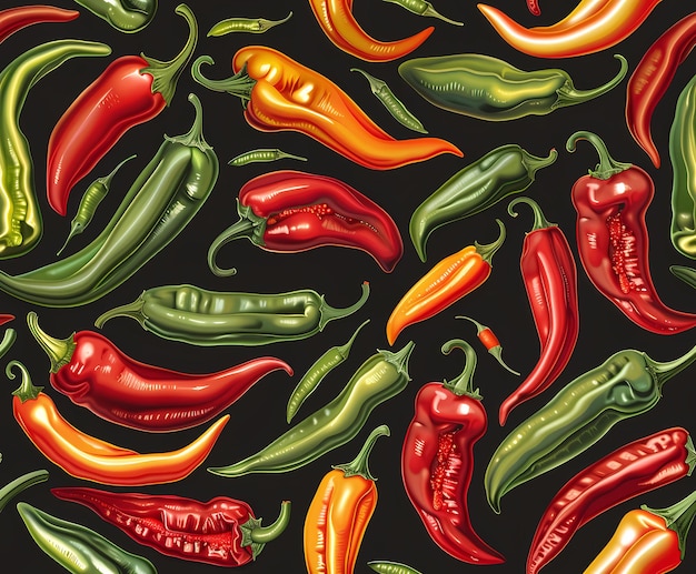 pattern of different types of chili peppers chili peppers of different colors