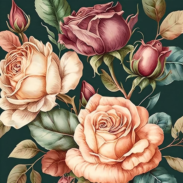 pattern floral rose watercolor