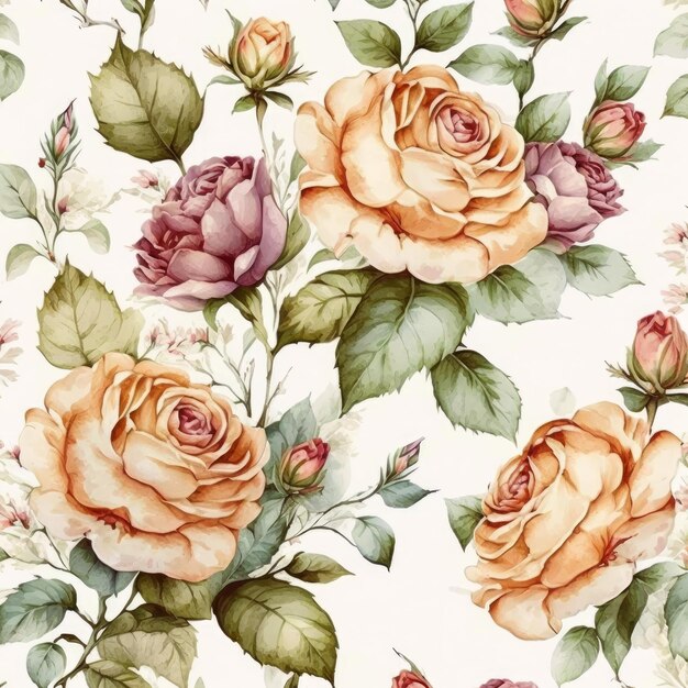 pattern floral rose watercolor