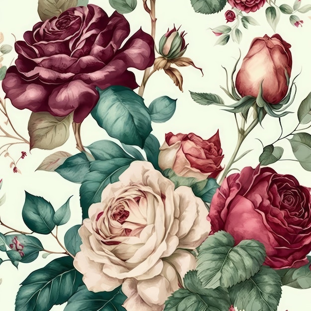 pattern floral rose watercolor