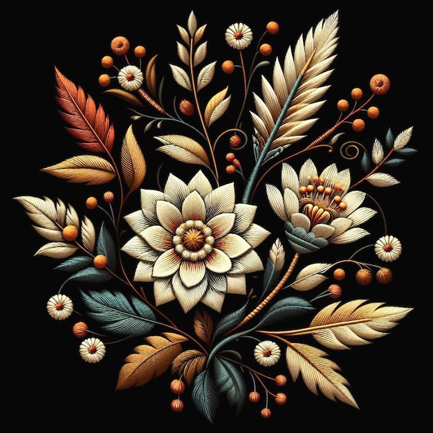 Pattern of flowers on a black background