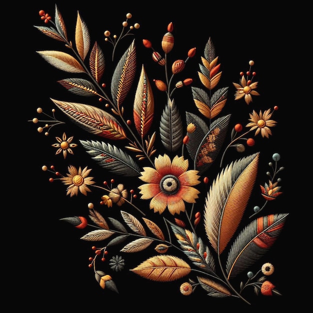 Pattern of flowers on a black background