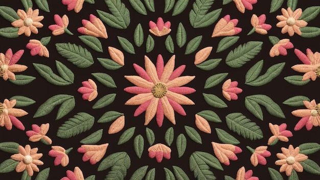 Pattern of flowers on a black background