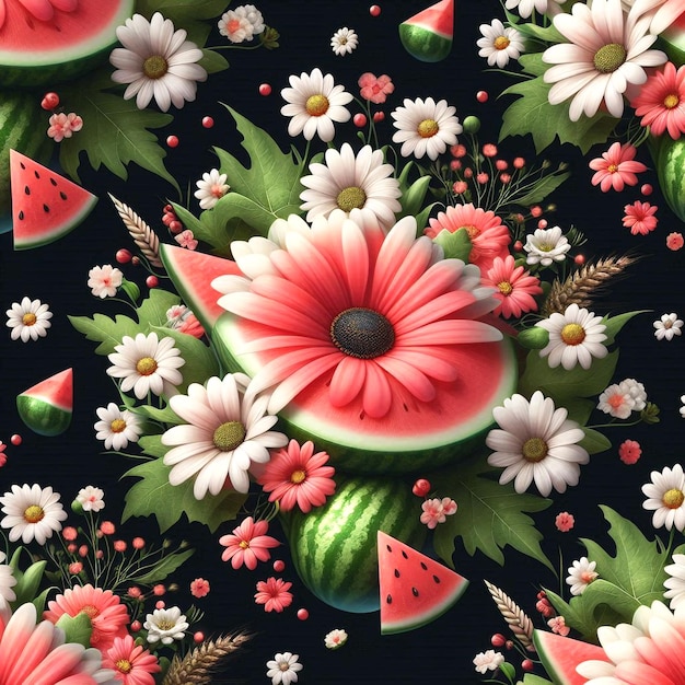 Pattern of flowers on a black background