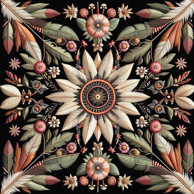 Pattern of flowers on a black background