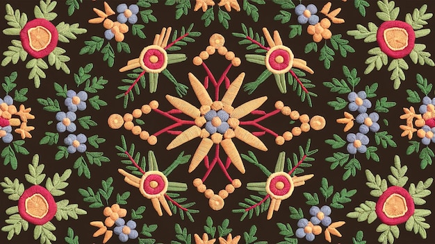 Pattern of flowers on a black background