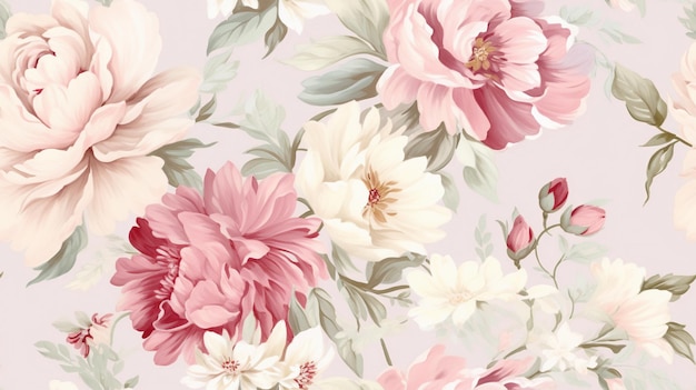 pattern flowers roses lilies or asters in a vintage