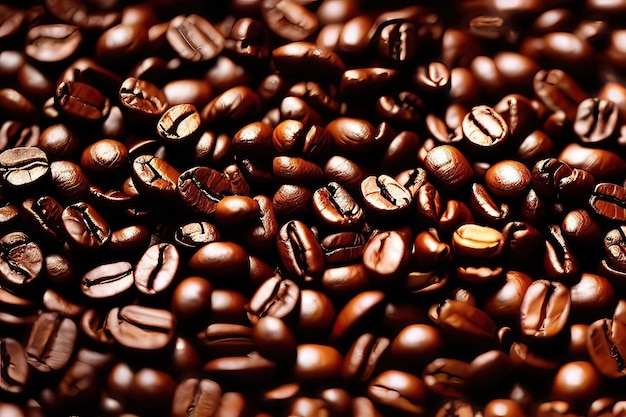 Pattern of Fresh Coffee Beans on a Horizontal Surface Generative AI