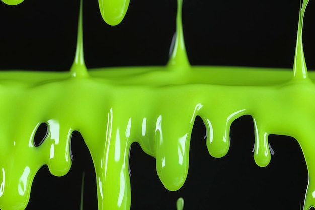 Photo pattern glossy neon green slime dripping on black background