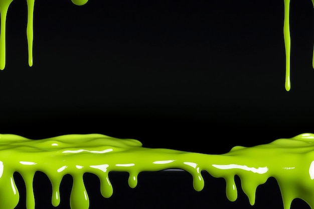 Photo pattern glossy neon green slime dripping on black background