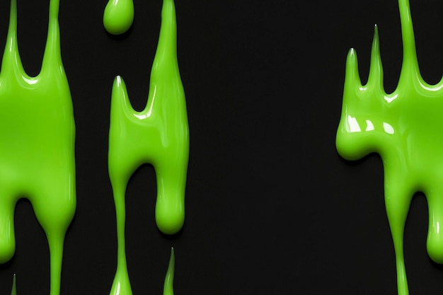 Photo pattern glossy neon green slime dripping on black background