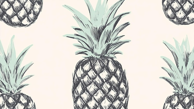 Photo pattern of handdrawn pineapples on a light background