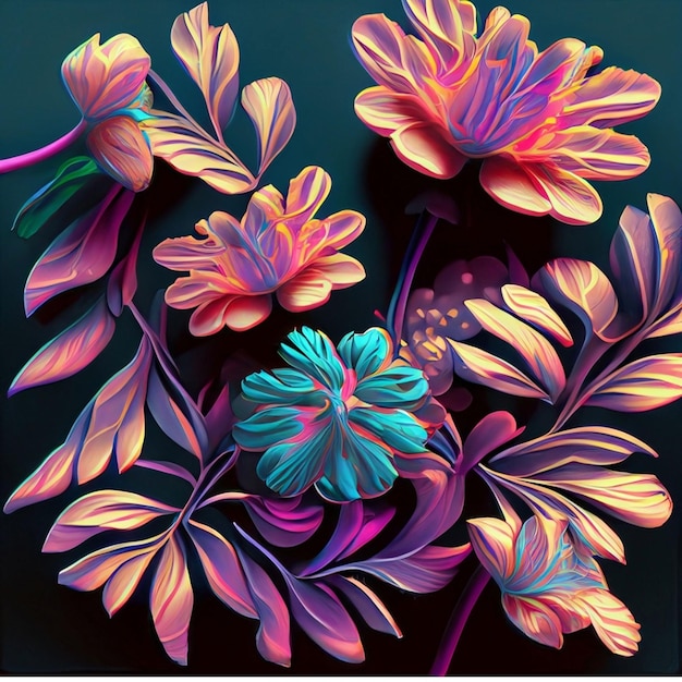 Pattern of lovely flowers vintage style Beautiful flowers on a dark background Ornament for fabri