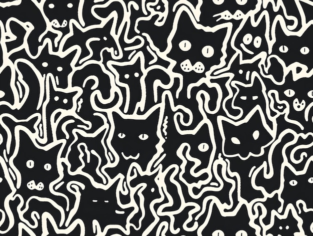 a pattern made of cats one line drawing white background