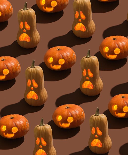 Pattern made with fun and intimidating pumpkins Halloween party and mystical mood