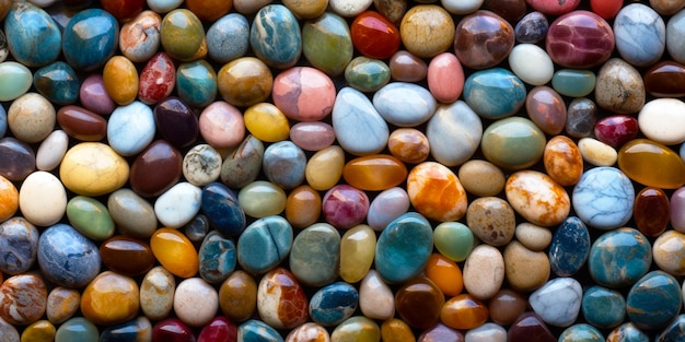 Pattern of many multicolored smooth stones for background generative AI