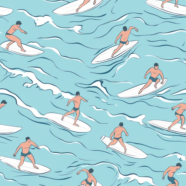 Pattern of men surfing in sea