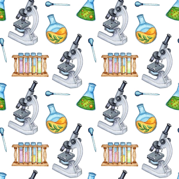 Pattern microscope and flask watercolor