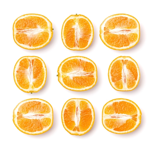 Pattern of orange fruit Orange fruit isolated on white background Food background Flat lay top view