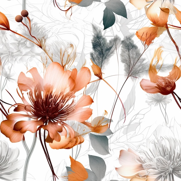 A pattern of orange and white flowers on a white background generative ai image