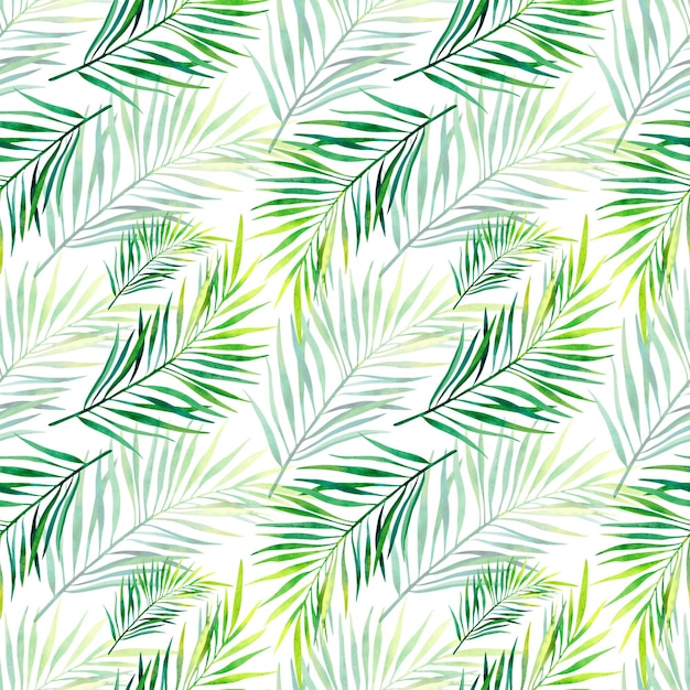 A pattern of palm leaves Watercolor illustration Collage Mosaic Tropical plants