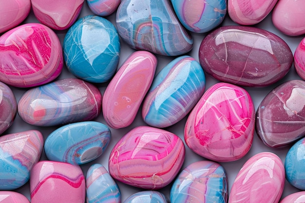 Photo a a pattern of pink and blue striped river stones