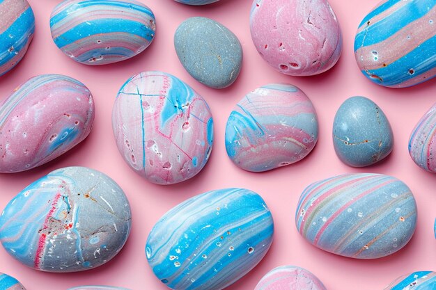 Photo a a pattern of pink and blue striped river stones