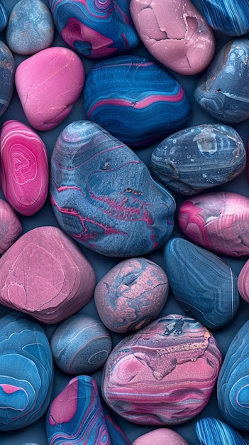 Photo a a pattern of pink and blue striped river stones