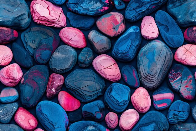 Photo a a pattern of pink and blue striped river stones