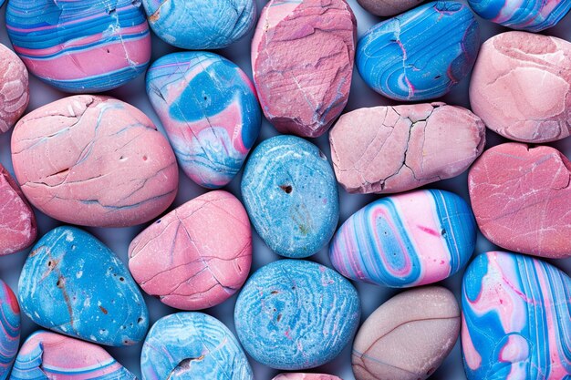 Photo a a pattern of pink and blue striped river stones