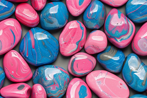 Photo a a pattern of pink and blue striped river stones