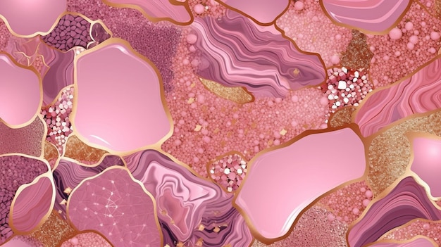 Pattern in pink and gold with geode texture and glitter Background with vectors GENERATE AI